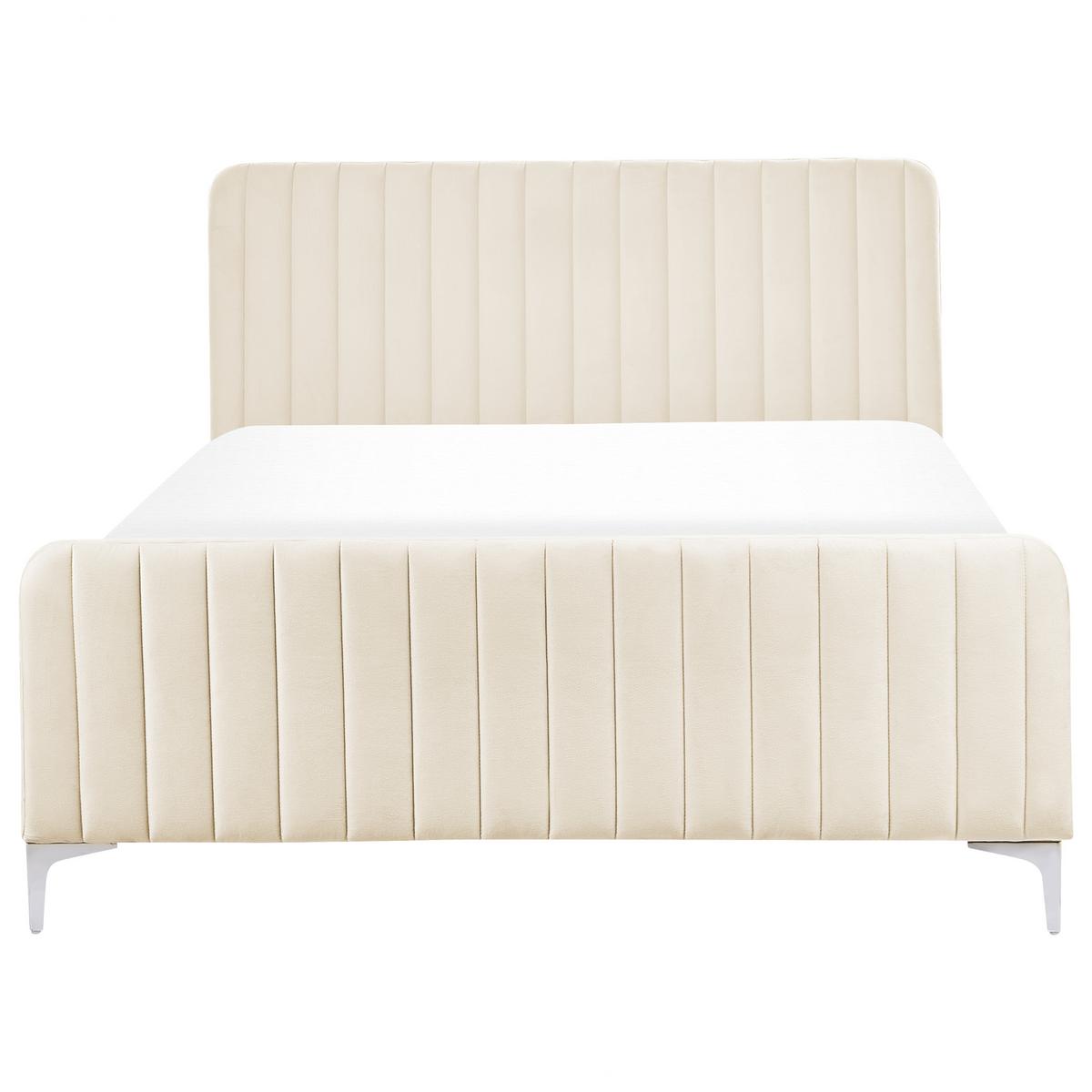 BETT mit Lattenrost 140/200 cm Samtstoff Hellbeige Lunan - Beige, Textil (140/200cm) - Beliani