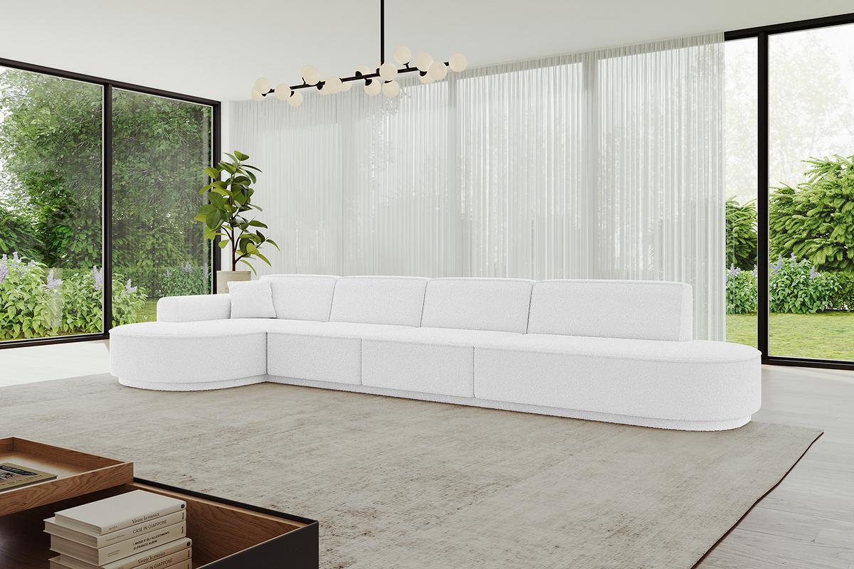 ECKSOFA Ottomane Links MARI-L3-v3 - 413x171x83 cm Weiß Bouclé - Schwarz/Weiß, Holzwerkstoff/Kunststoff (413/171cm) - ALTDECOR