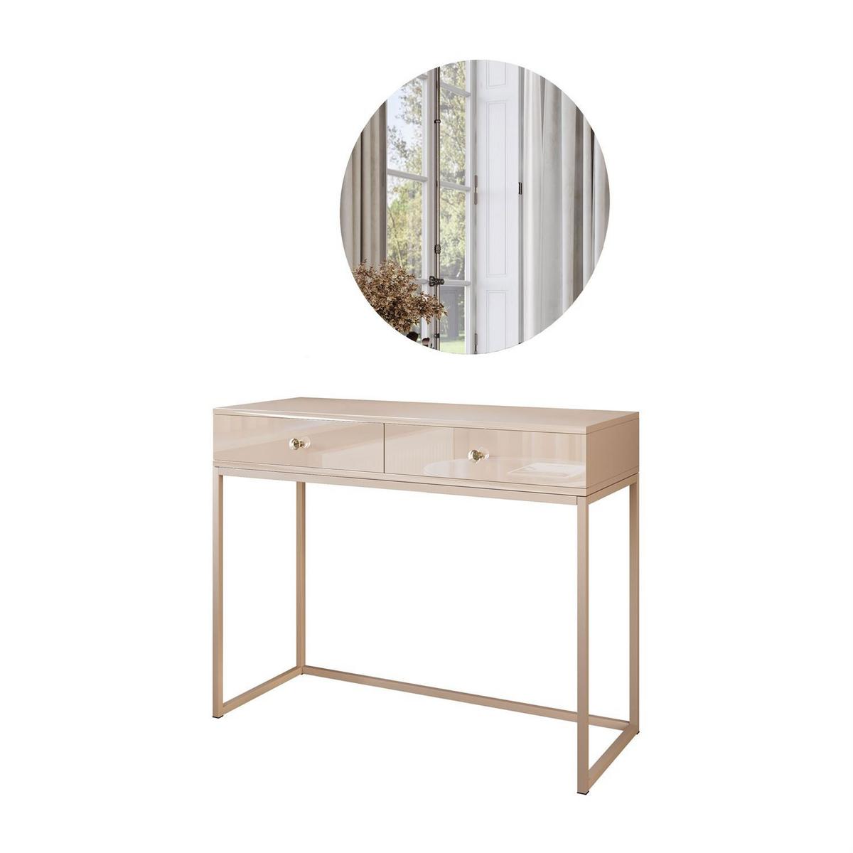 SCHMINKTISCH Blanco Glamour auf Kaschmir-Gestell mit LED-Spiegel Kristallgriff - Kaschmir, Holzwerkstoff (100/81/42cm) - Lookway