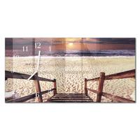 WANDUHR aus Glas 60x30 cm - Treppe zum Strand - Beige, Glas (60/30/0.4cm) - TULUP