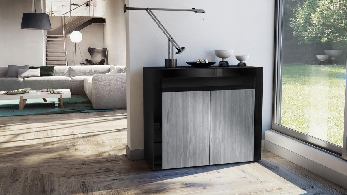 KOMMODE Valencia Avola-Anthrazit / Schwarz Hochglanz - Anthrazit/Schwarz, Holzwerkstoff (108/92/40cm) - Vladon