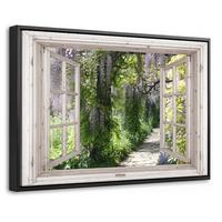 LEINWAND Bilder mit Rahmen - Blauer Regen - Blumen - Aussicht - Baum - Frühling - 60x40 - Grün, Textil (60/40cm) - MuchoWow