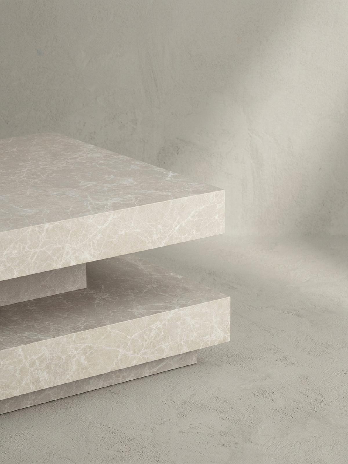 COUCHTISCH in Stein-Optik mit Stauraum, Modernes Design, Quadratisch, Beige 60x60x34 cm - Beige, Holzwerkstoff (60/60/34cm) - KADIMA DESIGN