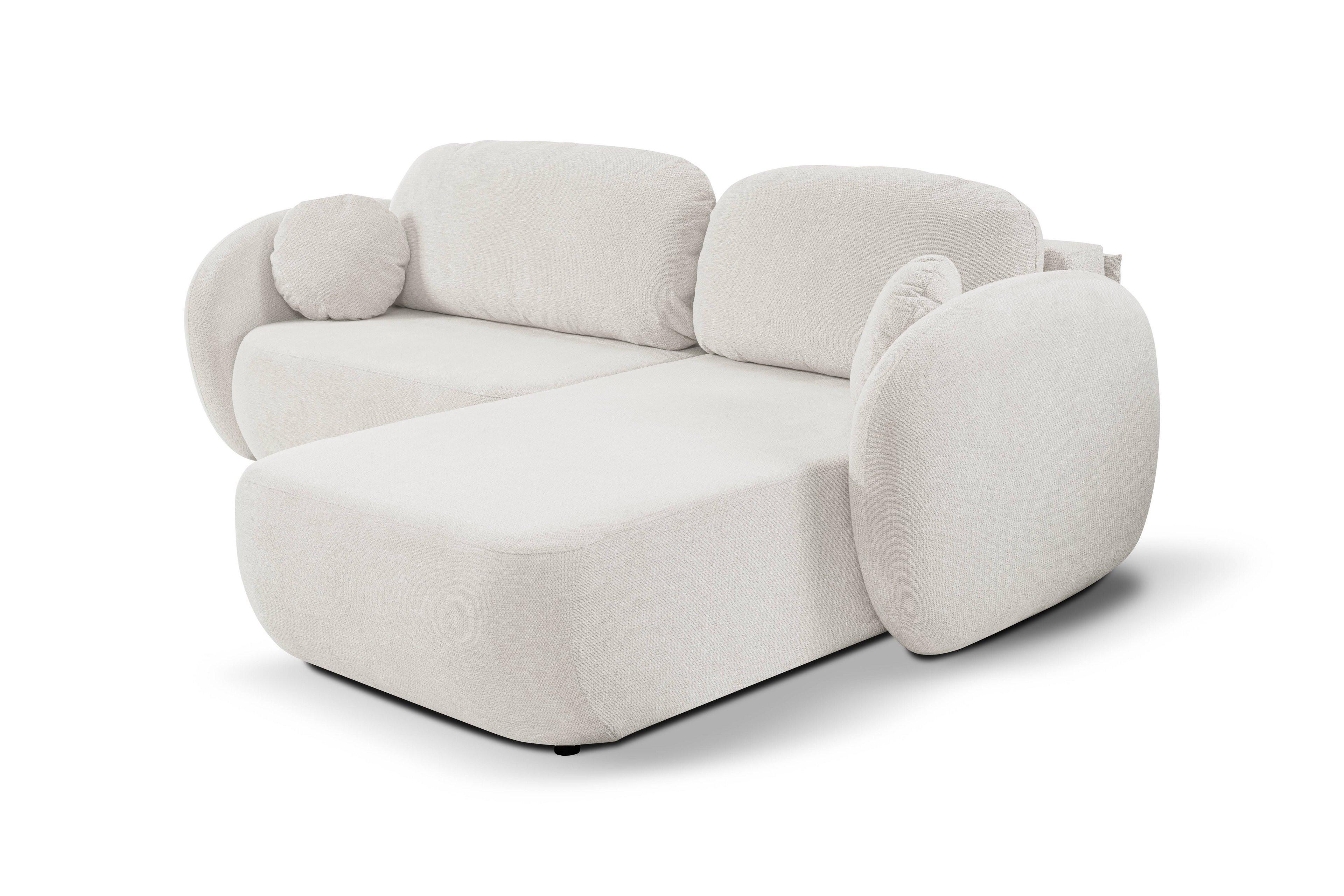 ECKSOFA AMICO R-S Weiß Geflochtener Stoff mit Schlaffunktion - Weiß, Holz (248/174cm) - MASSENO