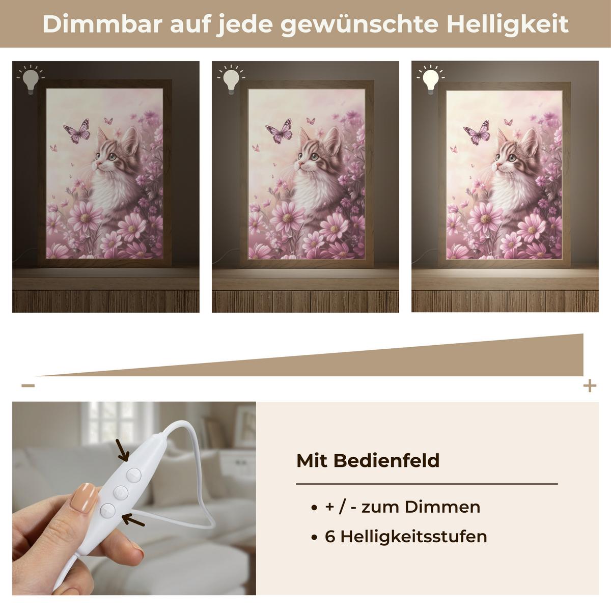 WANDLEUCHTE Kätzchen - Blumen - Schmetterlinge - Lila 20x30 cm - Altrosa, Holzwerkstoff (20/30/8cm) - OnlyWow