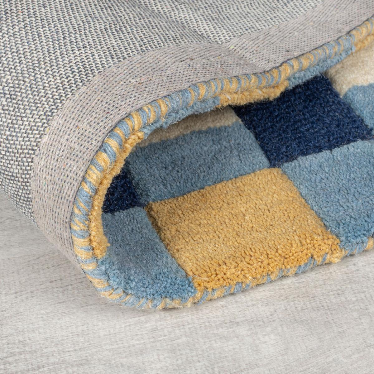 WOLLTEPPICH WENSUM, geometrisch, Blau-Gelb, 60 x 230 cm - Blau, Textil (60/230cm) - KADIMA DESIGN