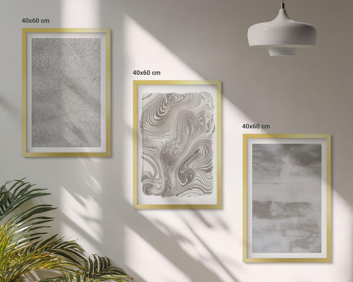 BILDER SET 3er Set - 40x60 cm Goldrahmen - Industrielle abstrakte Muster - Goldfarben, Kunststoff (40/60cm) - TULUP