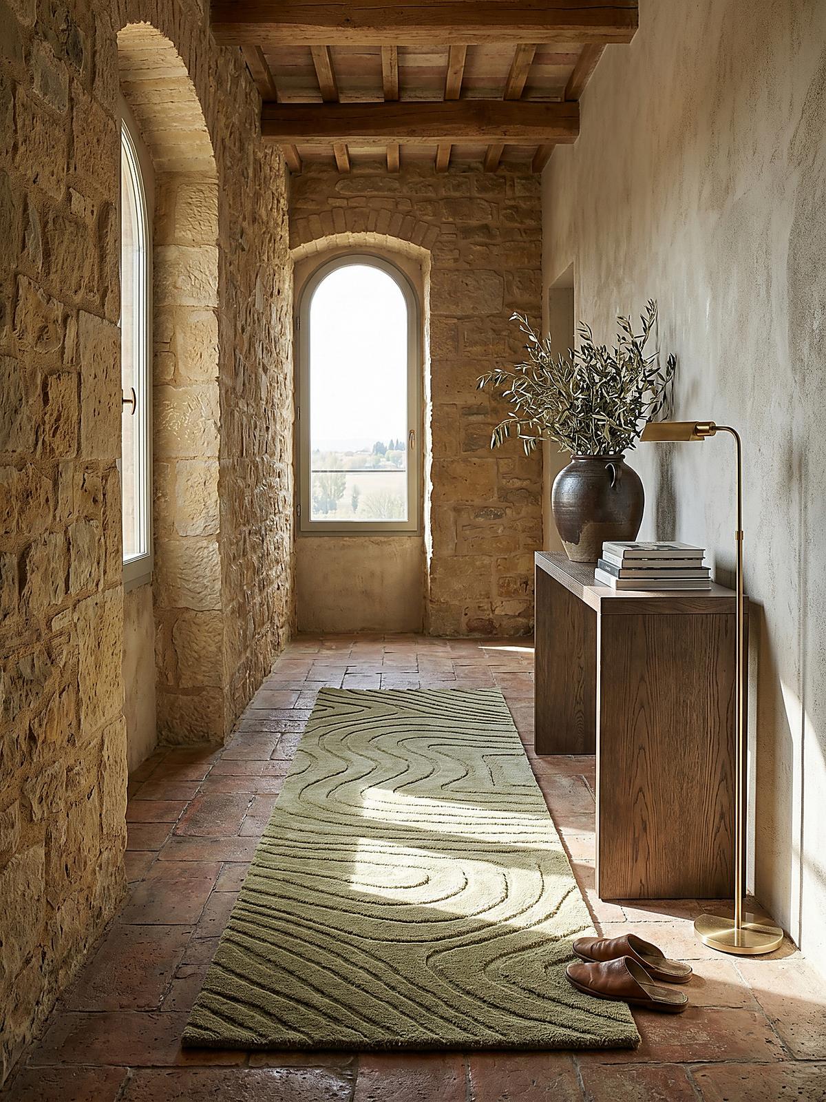 WOLLTEPPICH LEVEN, abstrakt, Olivegrün, 60 x 230 cm - Grün, Textil (230/60cm) - KADIMA DESIGN
