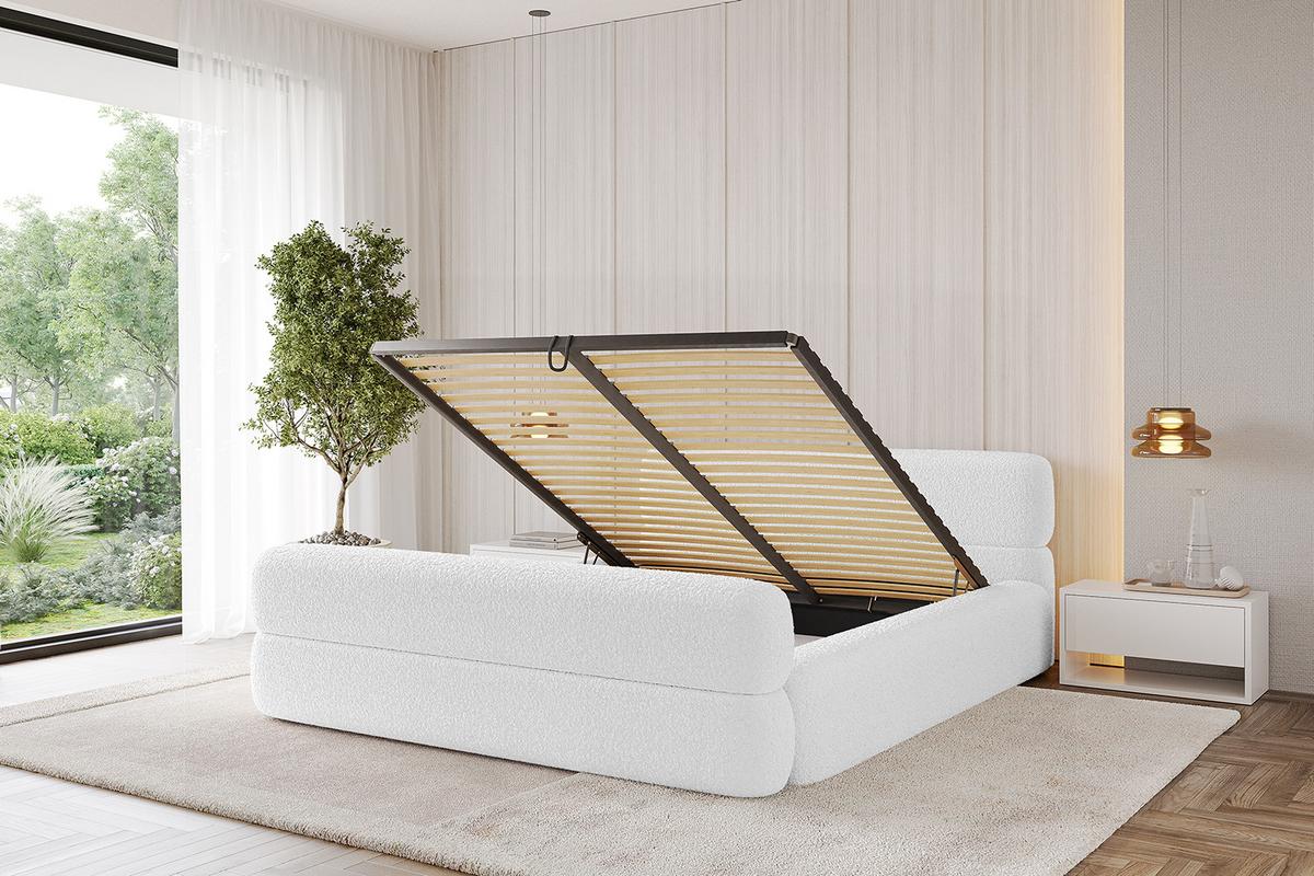 POLSTERBETT mit Bettkasten, Fußteil und Lattenrost, Boxbett mit Matratze H3/H4 - ENORA-Z-V1 180x200 Weiß - Weiß, Holzwerkstoff/Textil (180/200cm) - ALTDECOR