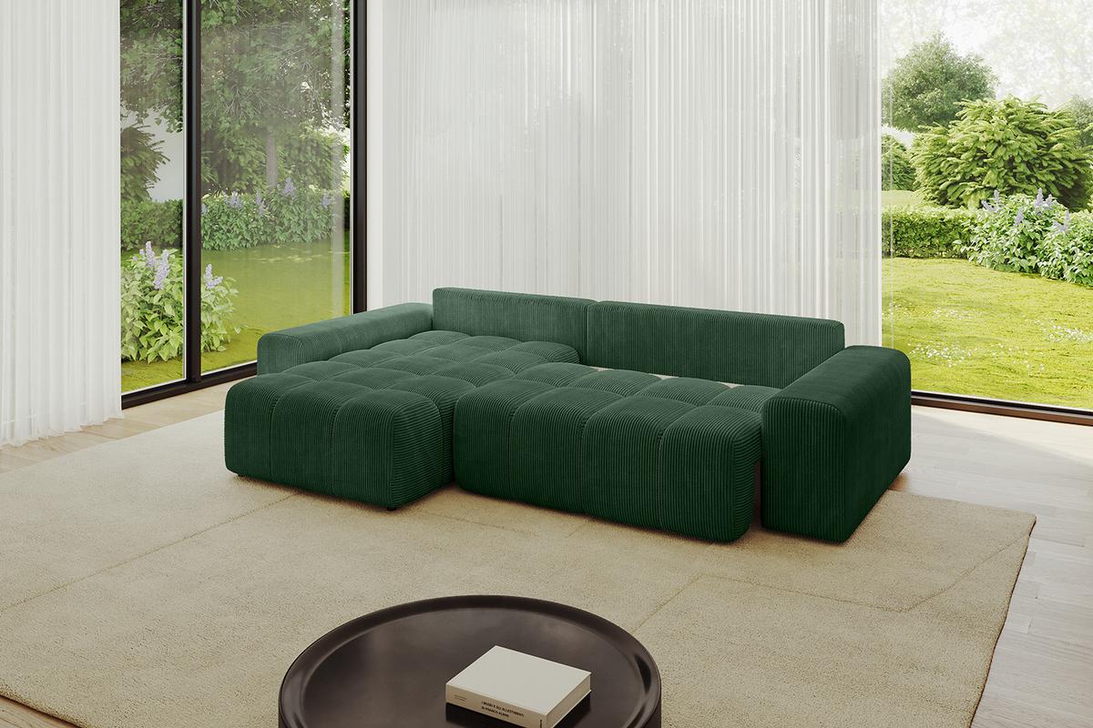 ECKSOFA Ottomane links ENIL-L 297x189x68 Grün Cord - Grün, Holzwerkstoff/Kunststoff (297/189cm) - ALTDECOR