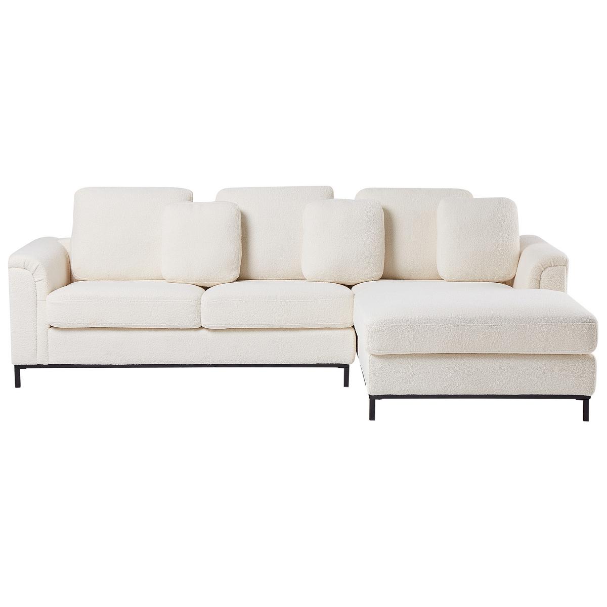 ECKFSOFA 5-Sitzer Bouclé Weiß mit Ottomane linksseitig Oslo - Schwarz/Weiß, Textil (270/151cm) - Beliani