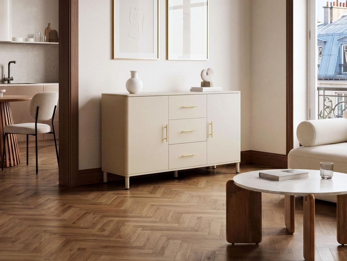 SIDEBOARD mit Schubladen Metall Beige Ombura - Beige, Metall (120/80/40cm) - Beliani