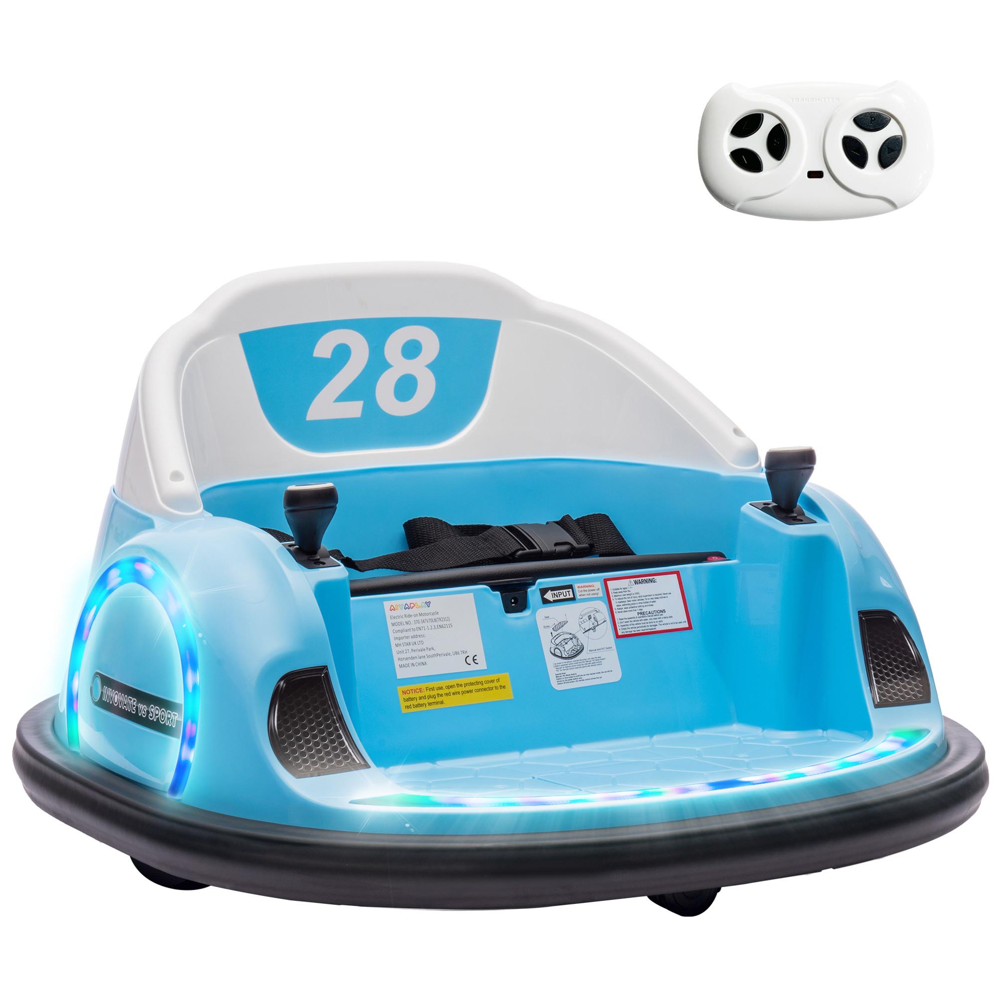 12V Kinder Autoscooter mit 2,4 G Fernbedienung, Elektro Bumper mit Musik - Blau, Kunststoff (66.5/64.5/39cm) - AIYAPLAY