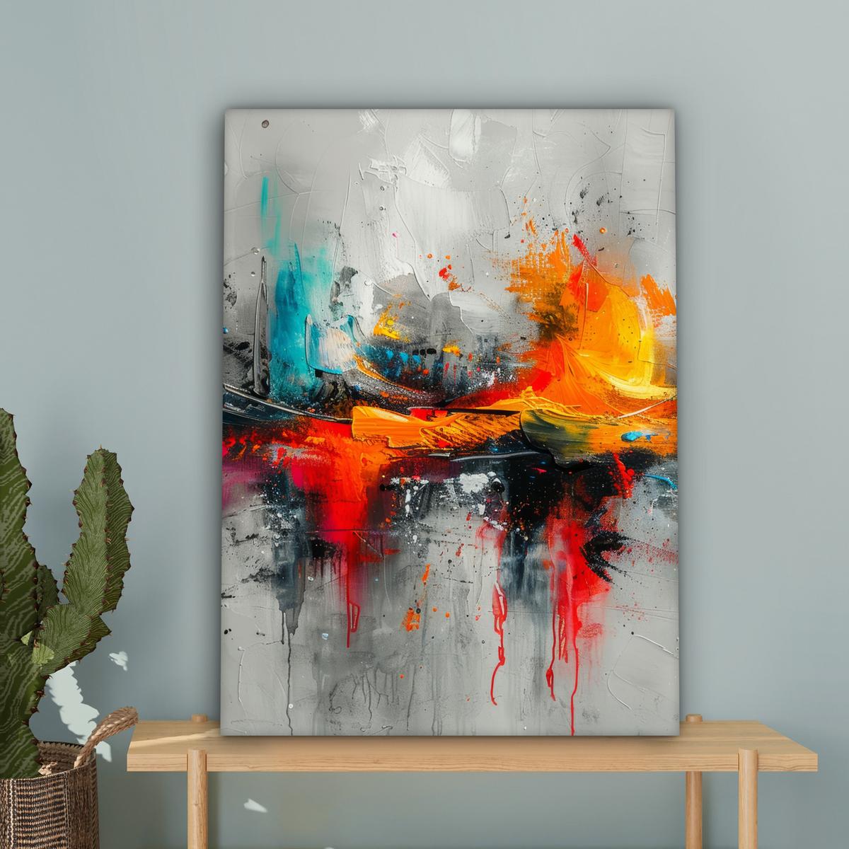 LEINWANDBILD Moderne Kunst - Orange - Grau - Abstrakt Wandbild Wohnzimmer 60x80 cm - Hellgrau, Textil (60/80cm) - MuchoWow