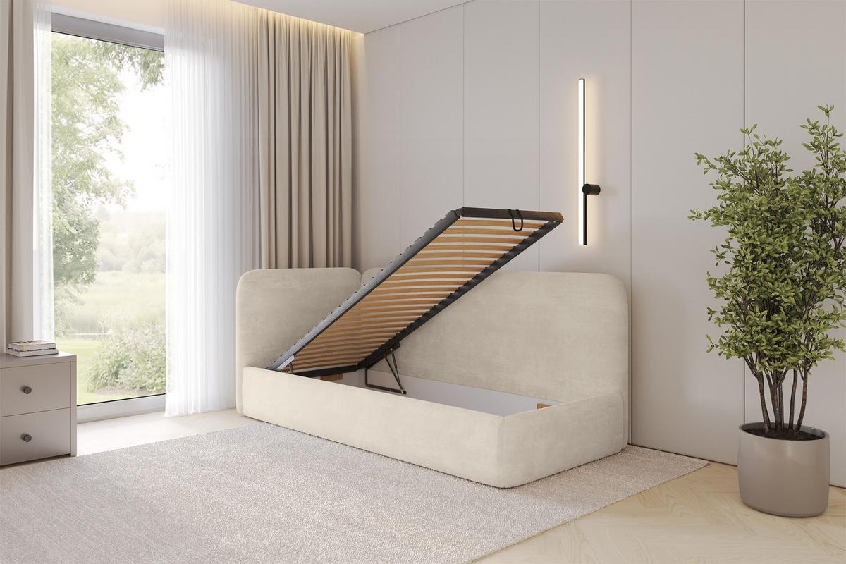 EINZELLBETT Jugendbett mit Bettkasten, Rechts - ELSY 80x200 Beige - Naturfarben, Holzwerkstoff/Textil (80/200cm) - ALTDECOR