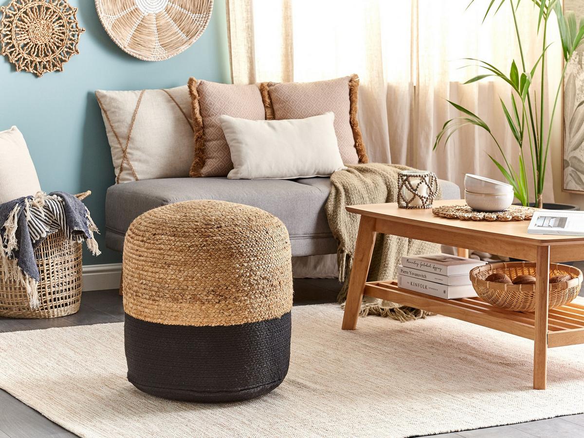 POUF Dalama 46/46/48 cm - Schwarz, Naturmaterialien/Textil (46/48/46cm) - Beliani