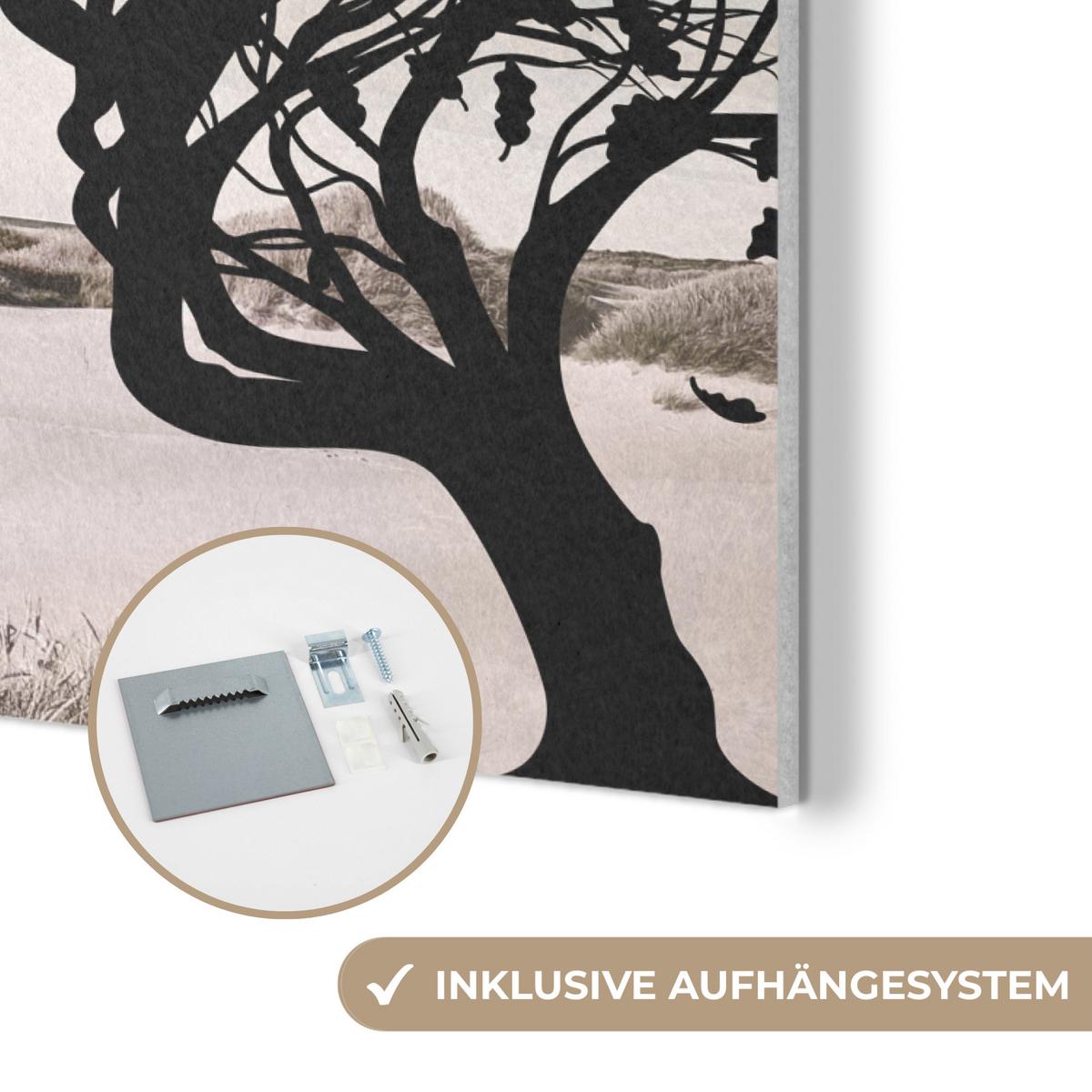 AKUSTIKBILD Strand - Meer - Menschen - Baum - Moderne Kunst Kunstdruck Schlafzimmer 50x70 cm - Hellgrau, Kunststoff (50/70/0.9cm) - MuchoWow