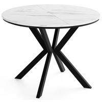 ESSTISCH Valio rund oval ausziehbar verlängerbar mit schwarzen Metallbeinen, Marmor Weiß 100-140/100/76 cm - Ecru/Schwarz, Holzwerkstoff/Metall (100/140/76cm) - WFL GROUP