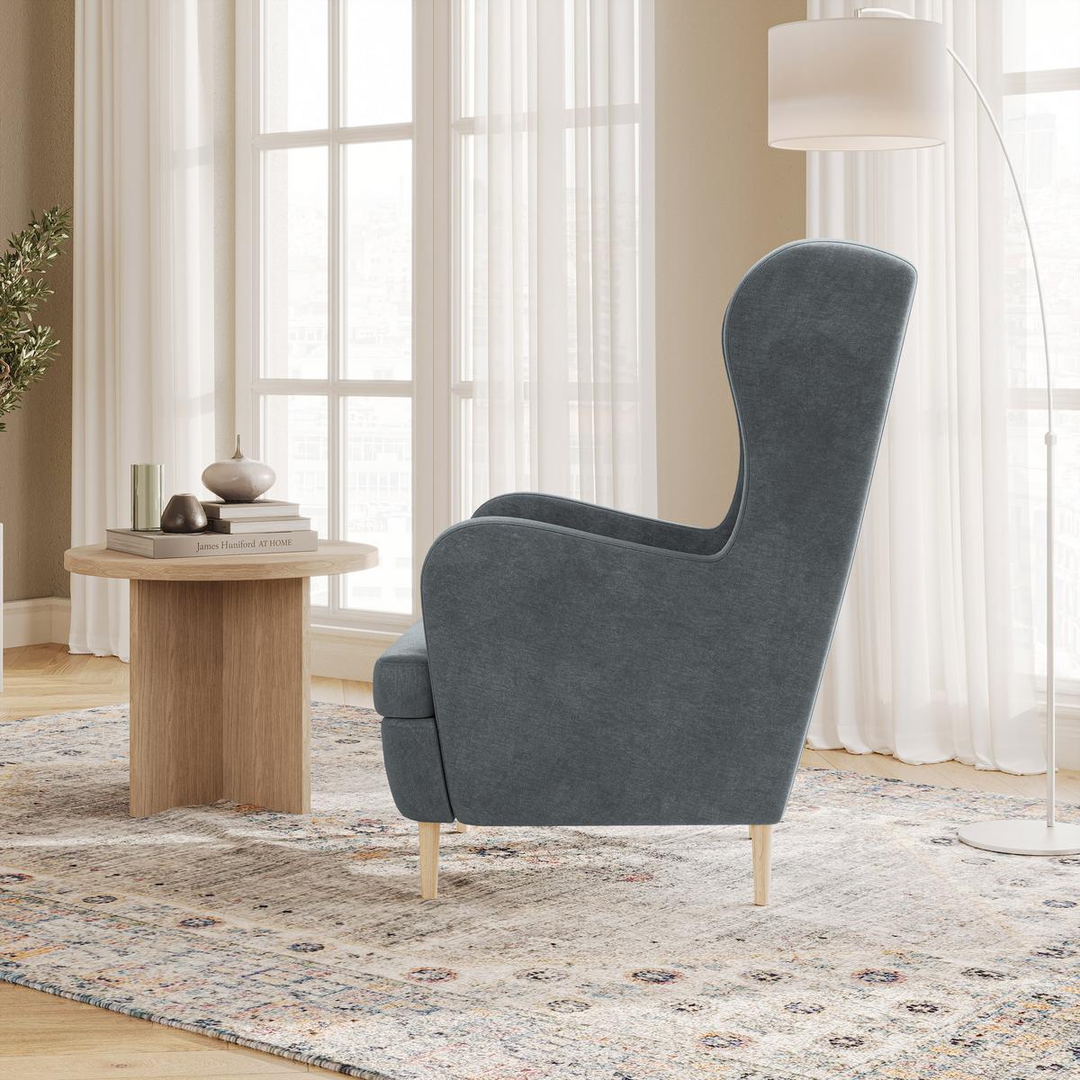 SESSEL VOGERA, Ohrensessel Polstersessel, Grau - Grau, Holz/Holzwerkstoff (78/103/85cm) - MASSENO
