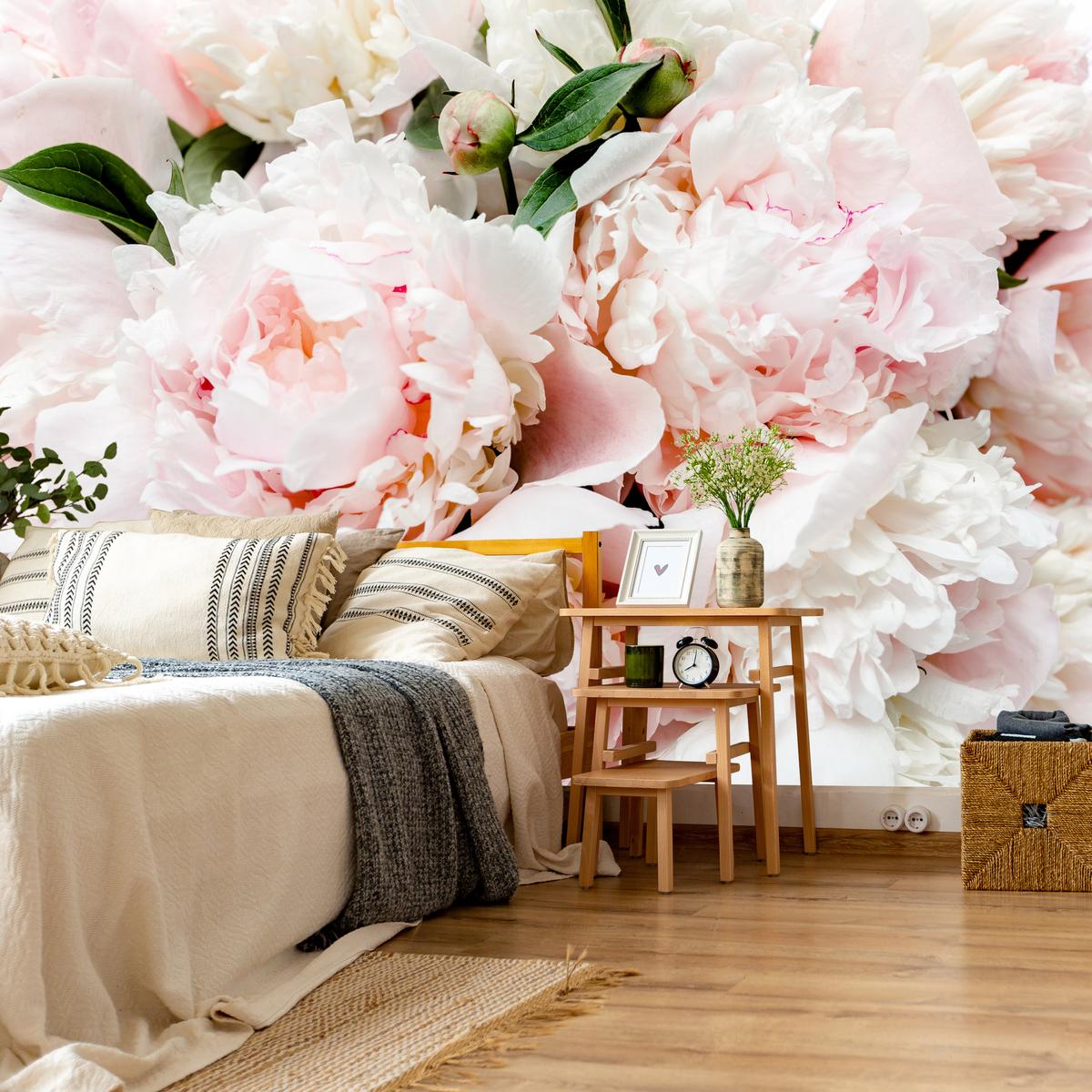 FOTOTAPETE für Schlafzimmer Rosa Zarte Pfingstrosen Natur 100x70 - Rosa/Weiß, Papier (100/70cm) - Muralo