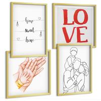 BILDER SET 4er Set - 50x50 cm & 40x60 cm Goldrahmen - Familienillustrationen Hausschilder - Goldfarben, Kunststoff (50/50cm) - TULUP