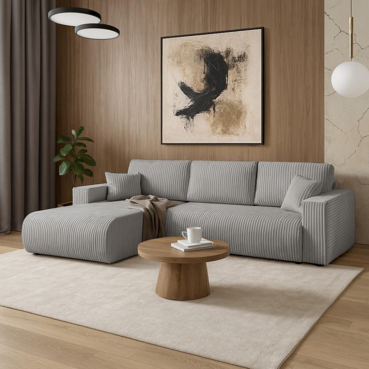 ECKSCHLAFSOFA Porto mit universelle Ottomane, Hellgrau - Hellgrau/Schwarz, Textil (288/190cm) - Beautysofa