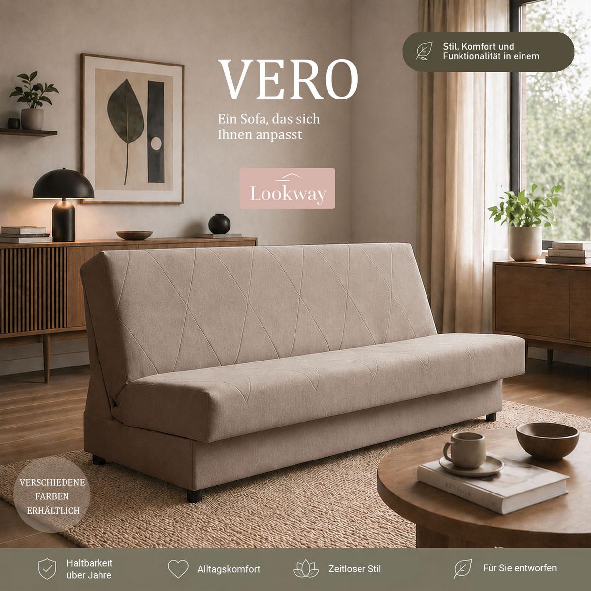 SCHLAFSOFA VERO mit Schlaffunktion Castel 15 - Beige, Textil (191/88/90cm) - Lookway