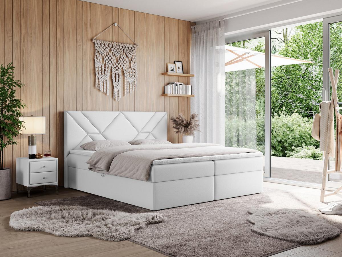 BOXBETT NEOMI 160/200 - Weiß Kunstleder - H3 - Visco - Weiß, Holz/Textil (160/200cm)