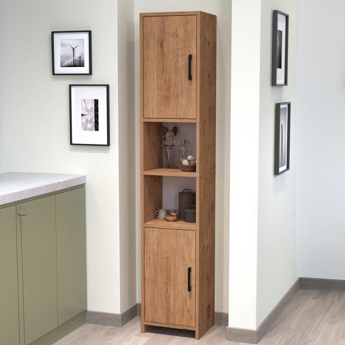 HOCHSCHRANK Rautrina - Eichefarben, Holzwerkstoff (35/180/30cm) - [en.casa]