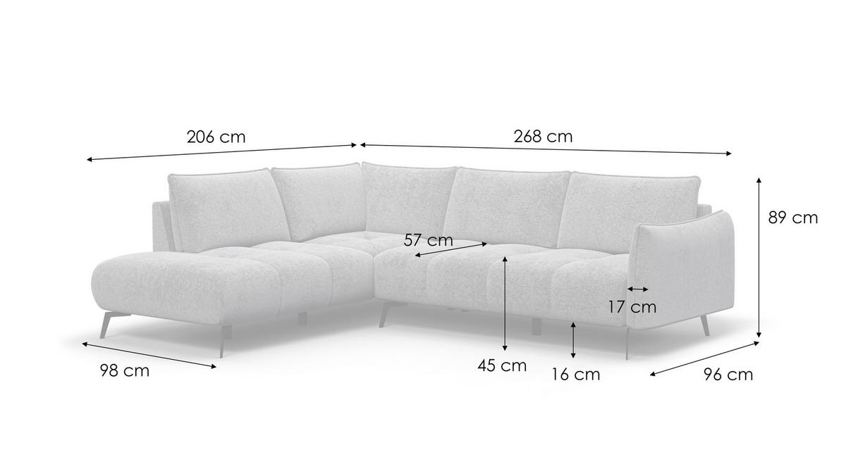 ECKSOFA AERA 5-Sitzer links, platingrau - Schwarz/Grau, Holz/Textil (268/206cm) - Wozimo