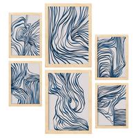 POSTER Set Mit 6 Bezaubernde Schnur In Form Abstracts Ästhetische Dekorative Gemälde Für Ihr Wohnzimmer Zuhause A3 & A4 Rahmen Aus Hellem Holz - Beige, Papier (29/3cm) - Nacnic