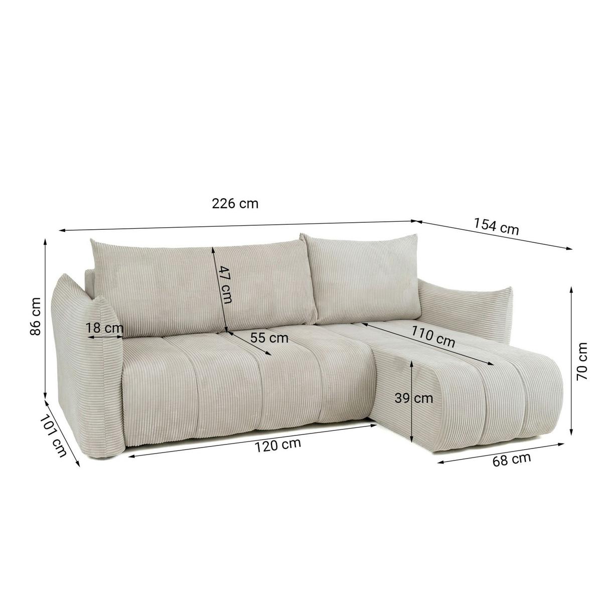 ECKSOFA Ontario Xs Mit Schlaffunktion - Weiß, Holzwerkstoff/Textil (154/226cm) - Fun Möbel