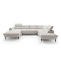 WOHNLANDSCHAFT NOTE Creme Chenille mit Schlaffunktion - Creme, Holz (345/93/257cm) - MASSENO