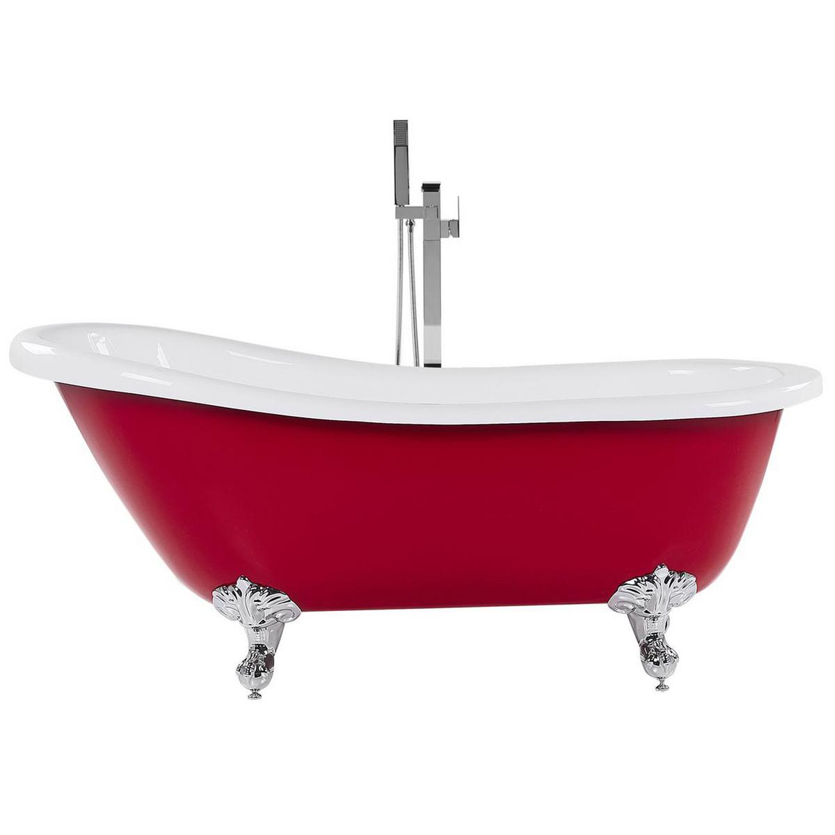 BADEWANNE FREISTEHEND 77x153x74 cm rot Cayman - Rot, Kunststoff (77/74/153cm) - Beliani