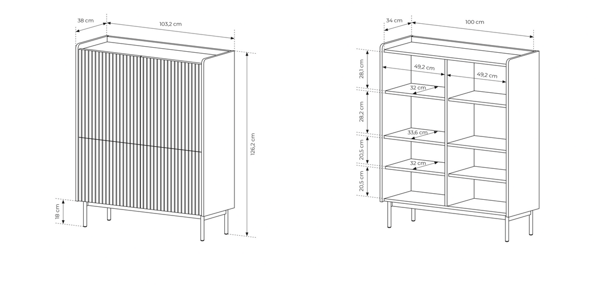 HIGHBOARD Nolle in Beige & Scandi Eiche 103/126/38 cm - Sandfarben/Beige, Holzwerkstoff/Metall (103.2/126.2/38cm) - WFL GROUP