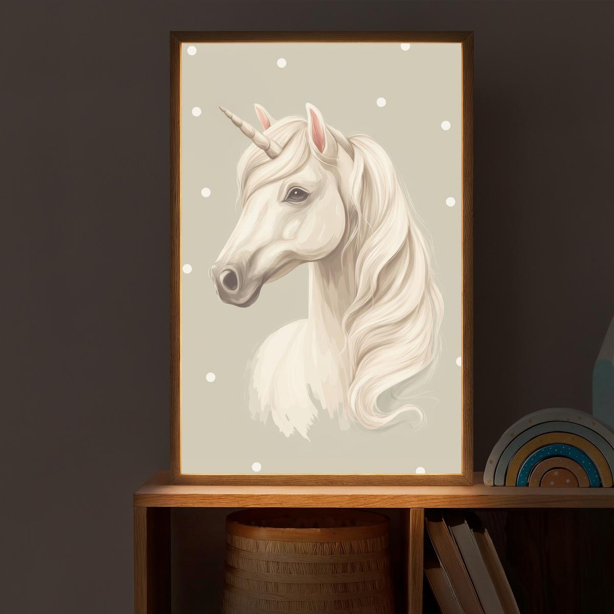 NACHTTISCHLAMPE MIT AKKU Einhorn - Weiß - Punkte 40x60 cm - Taupe, Holzwerkstoff (8/40/60cm) - OnlyWow