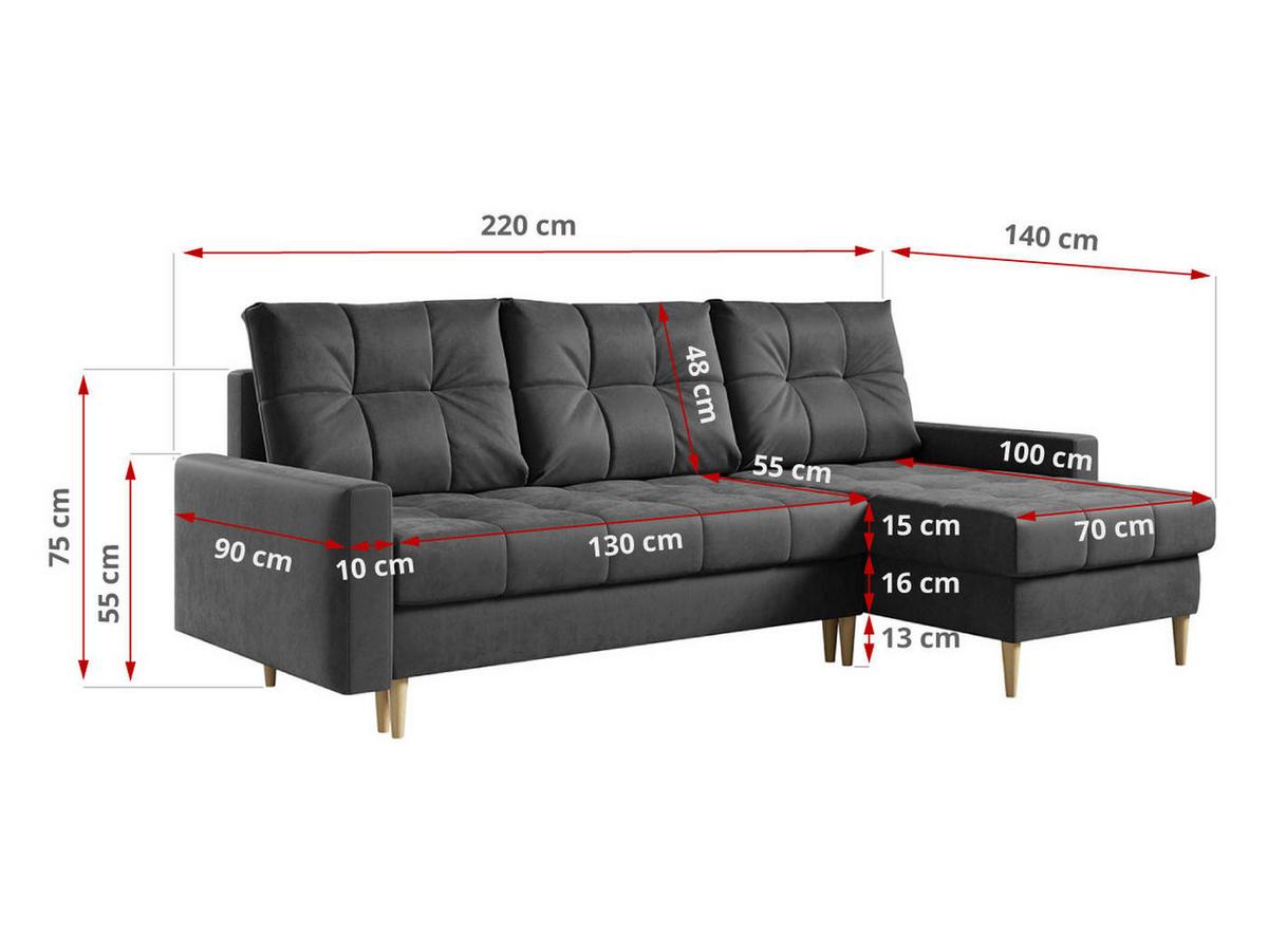 ECKSOFA Astra Grau Velvet - Braun/Grau, Holz/Textil (220/140cm) - MKS