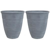 BLUMENTOPF 2er-Set grau rund 50/50/58 cm Katalima - Grau, Stein (58cm) - Beliani