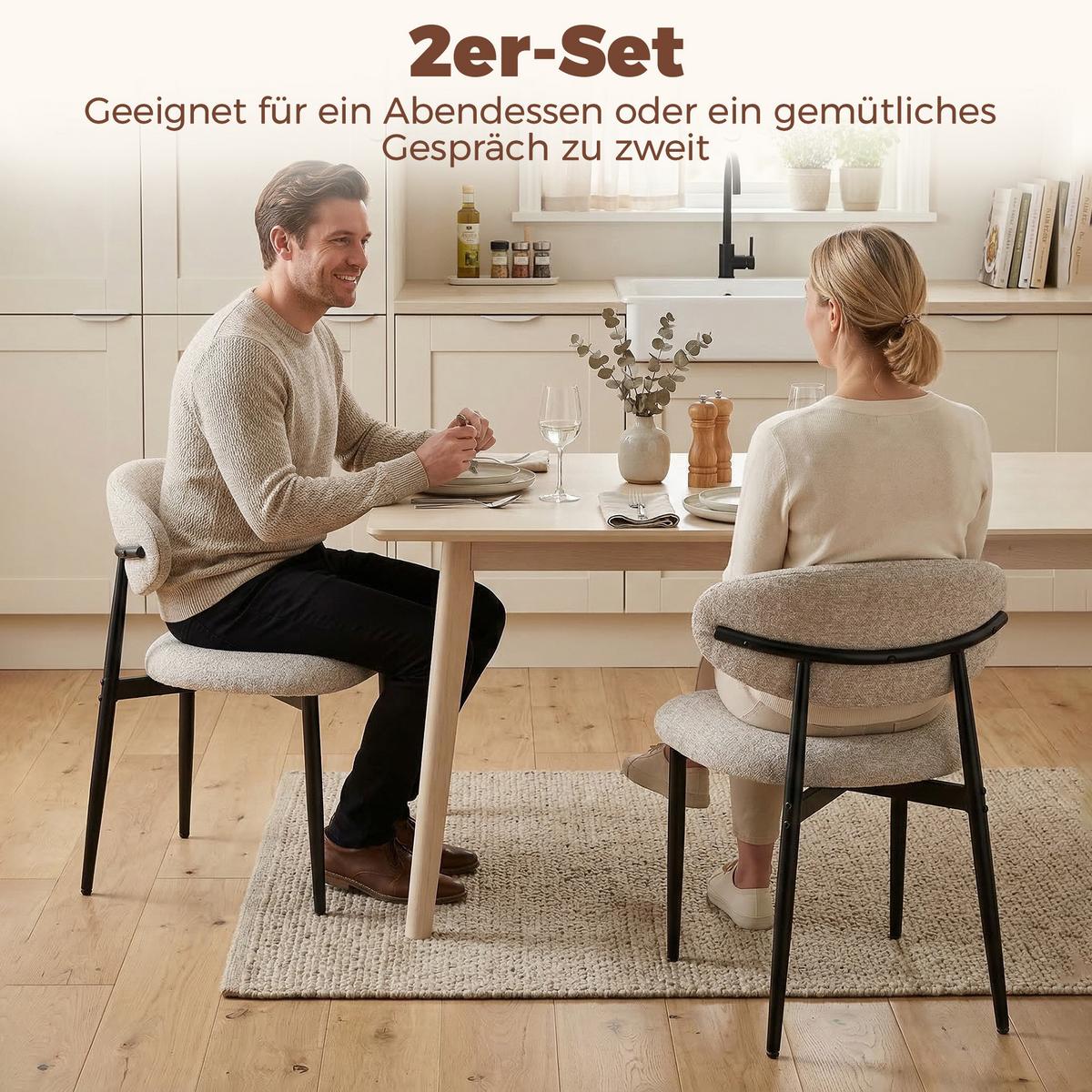 ESSZIMMERSTUHL 2ER-SET in Leinenoptik Beige - Beige/Schwarz, Textil/Metall (58/77/58cm) - HOMCOM