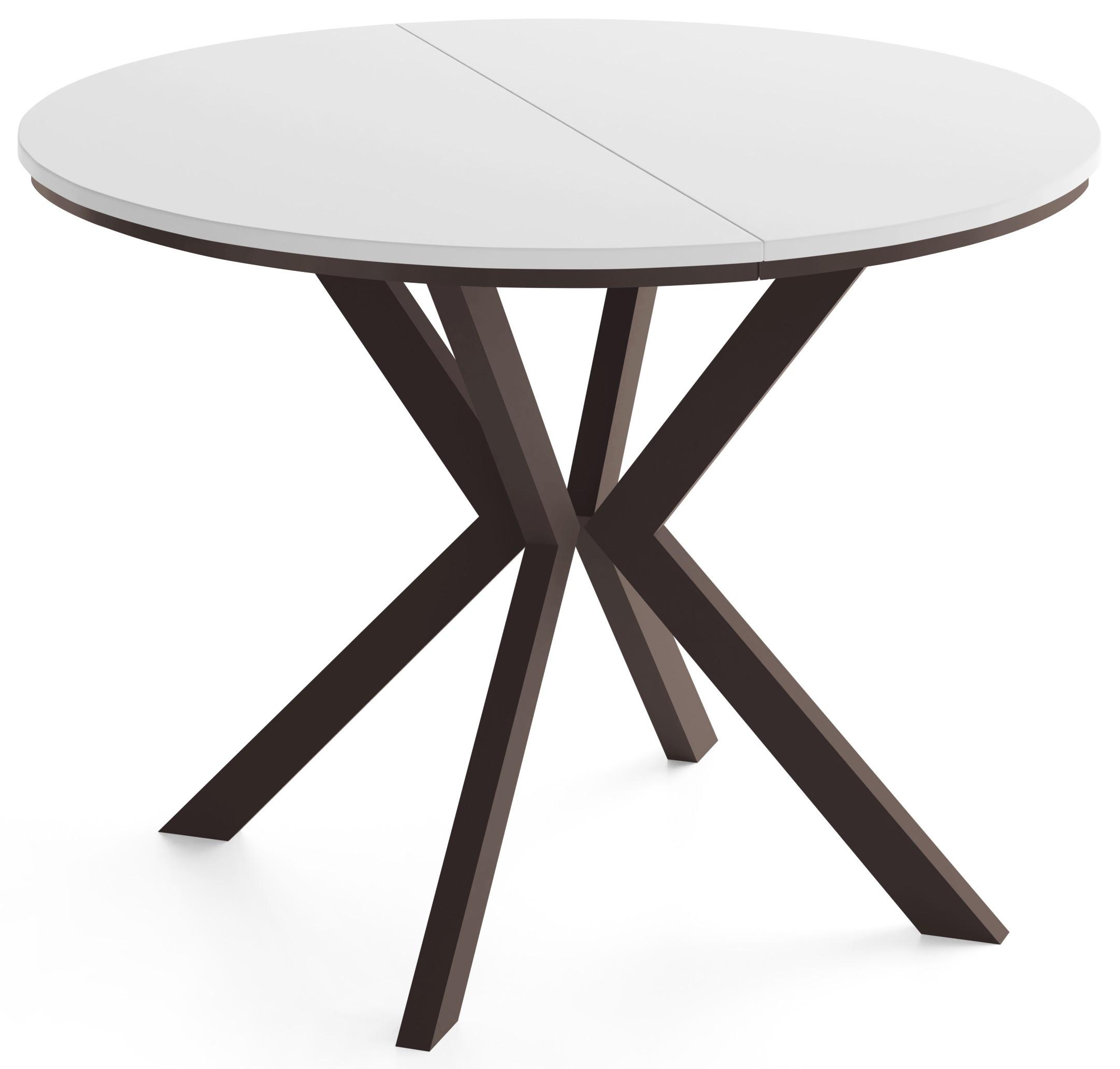 ESSTISCH Valio rund oval ausziehbar verlängerbar mit braunen Metallbeinen, Weiß 90-130/90/76 cm - Weiß/Braun, Holzwerkstoff/Metall (90/130/76cm) - WFL GROUP