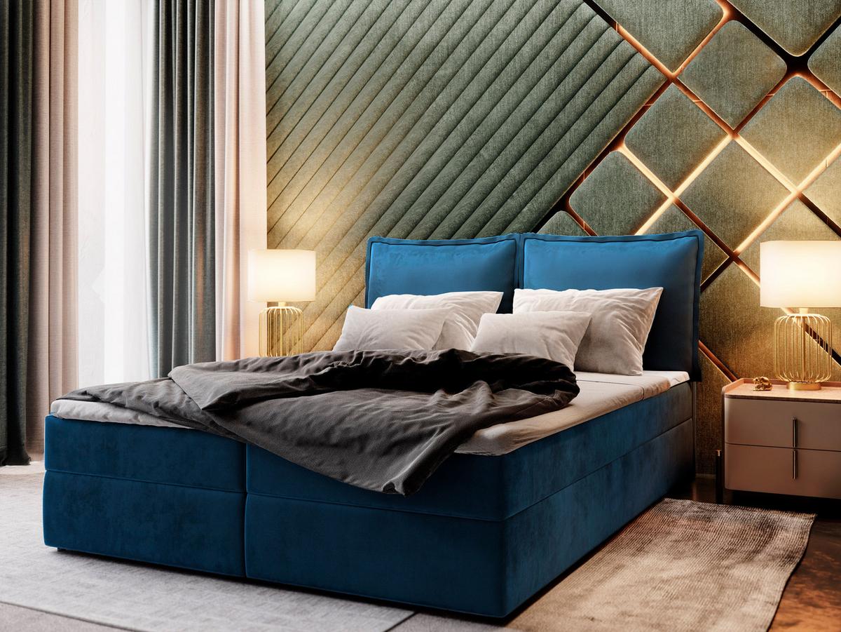 BOXBETT LENTE 140x200 cm mit Matratze und Topper - Blau - Blau, Holz (140/200cm) - MASSENO
