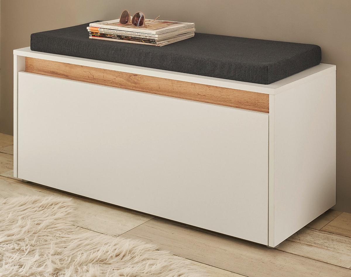 GARDEROBENBANK weiß, Eiche Wotan 100 cm, Schuhbank mit Sitzkissen - Eiche Wotan/Silberfarben, Holzwerkstoff/Kunststoff (100/45/40cm) - Furn.Design