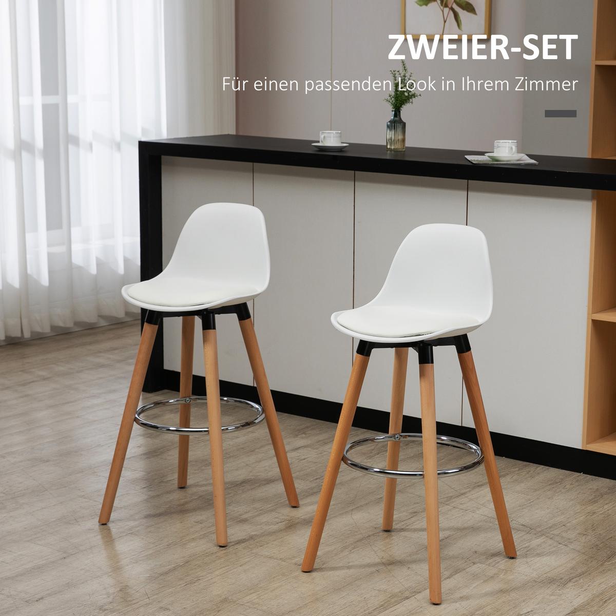 BARHOCKER, Kunstleder, Buchenholz, Weiß - Weiß, Kunststoff (43/91/43cm) - HOMCOM