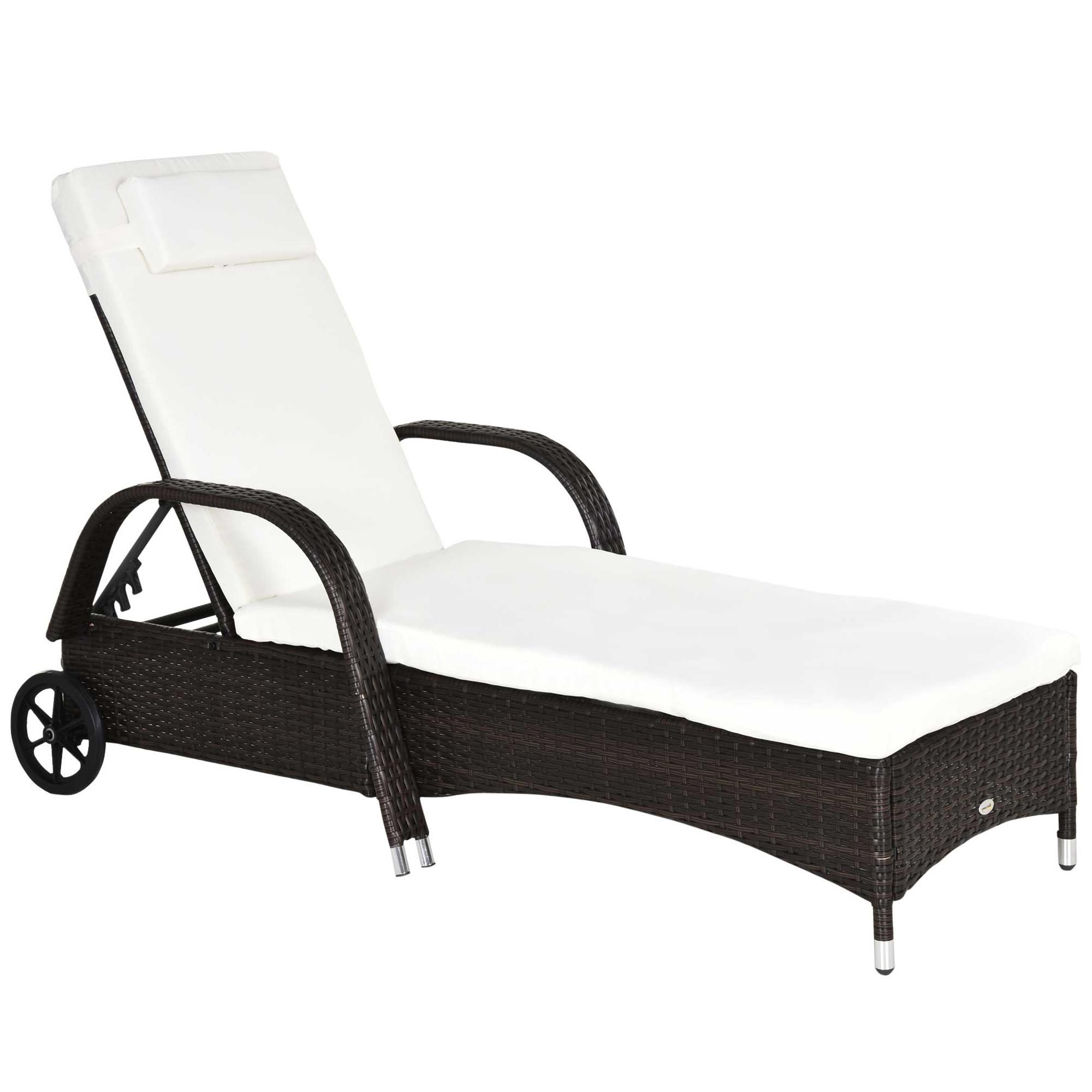 SONNENLIEGE, Polyrattan, Kaffeebraun - Multicolor, Kunststoff (73/103/200cm) - Outsunny