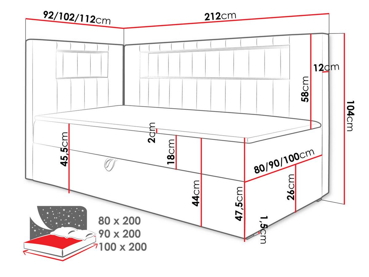 BOXBETT Gold Junior 3, Seite zum Öffnen des Bettkastens: Links - H3 - Türkis/Weiß, Holz (100/200cm) - MIRJAN24