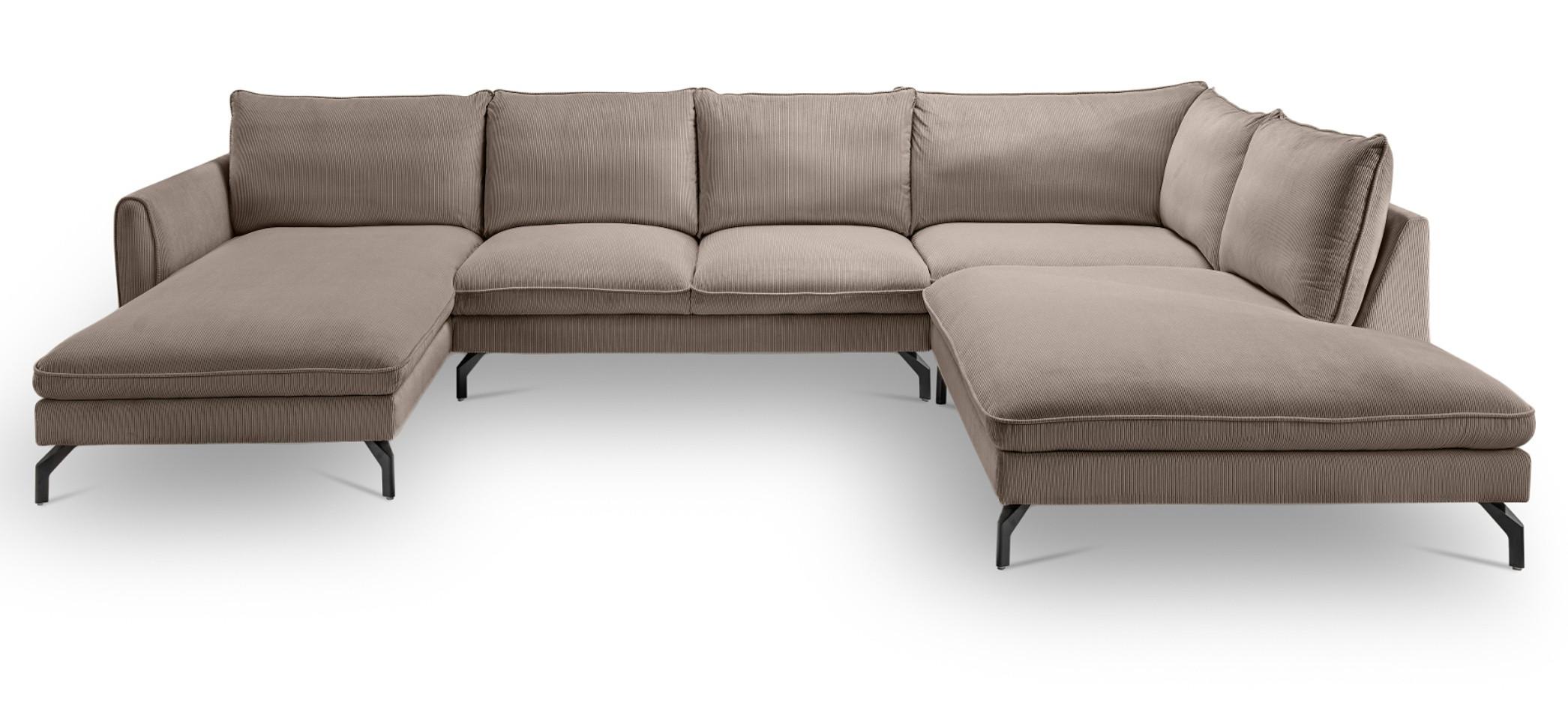 SOFA braun Cord-Stoff 202 x 361 cm, Wohnlandschaft U-Form - Schwarz/Braun, Holz/Textil (361/87/202cm) - Inn.Furn