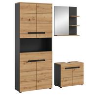 BADMÖBEL-SET Eiche, grau 3-teilig 154 cm, Komplettset mit Soft-Close - Schwarz/Eiche Artisan, Glas/Holzwerkstoff (154/193/34cm) - Inn.Furn