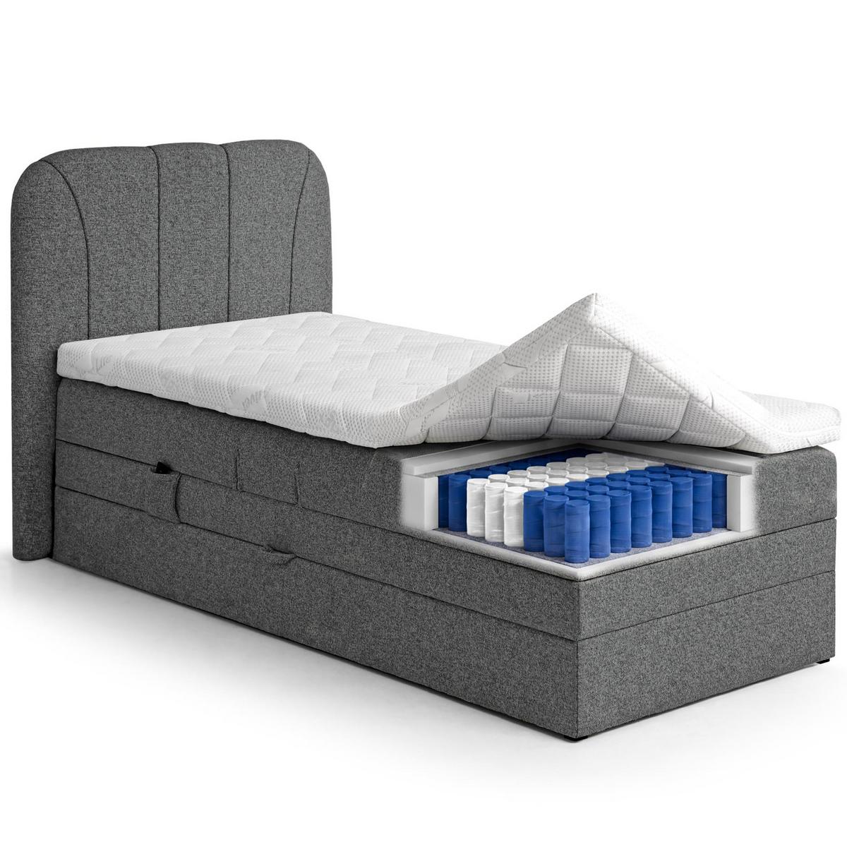 BOXSPRINGBETT Romeo, Einzelbett mit elektrischer Matratzenverstellung, 90x200 cm, Dunkelgrau - Dunkelgrau, Textil (90/200cm) - Beautysofa