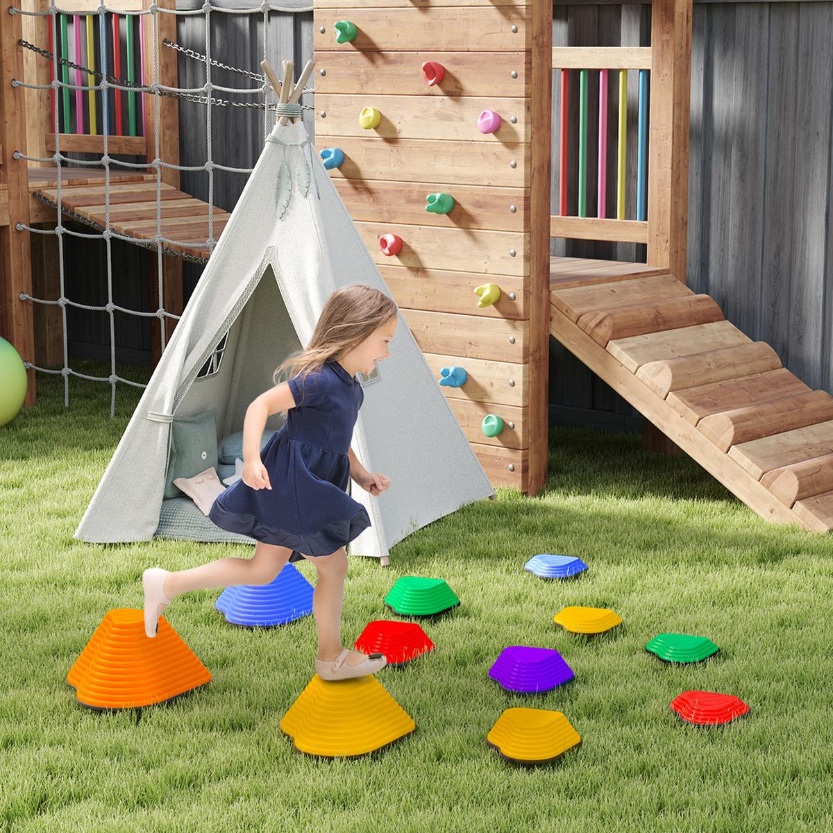 BALANCE-TRITTSTEINE, 11er-Set, stapelbar & leicht, rutschfest, für Innen/Außen - Multicolor, Kunststoff (39/20/42cm) - AIYAPLAY