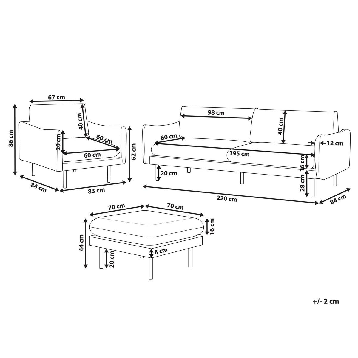 SOFA-SET 5-Sitzer Samtstoff Grau mit Ottomane Vinterbro - Dunkelgrau/Schwarz, Textil (220/85/85cm) - Beliani